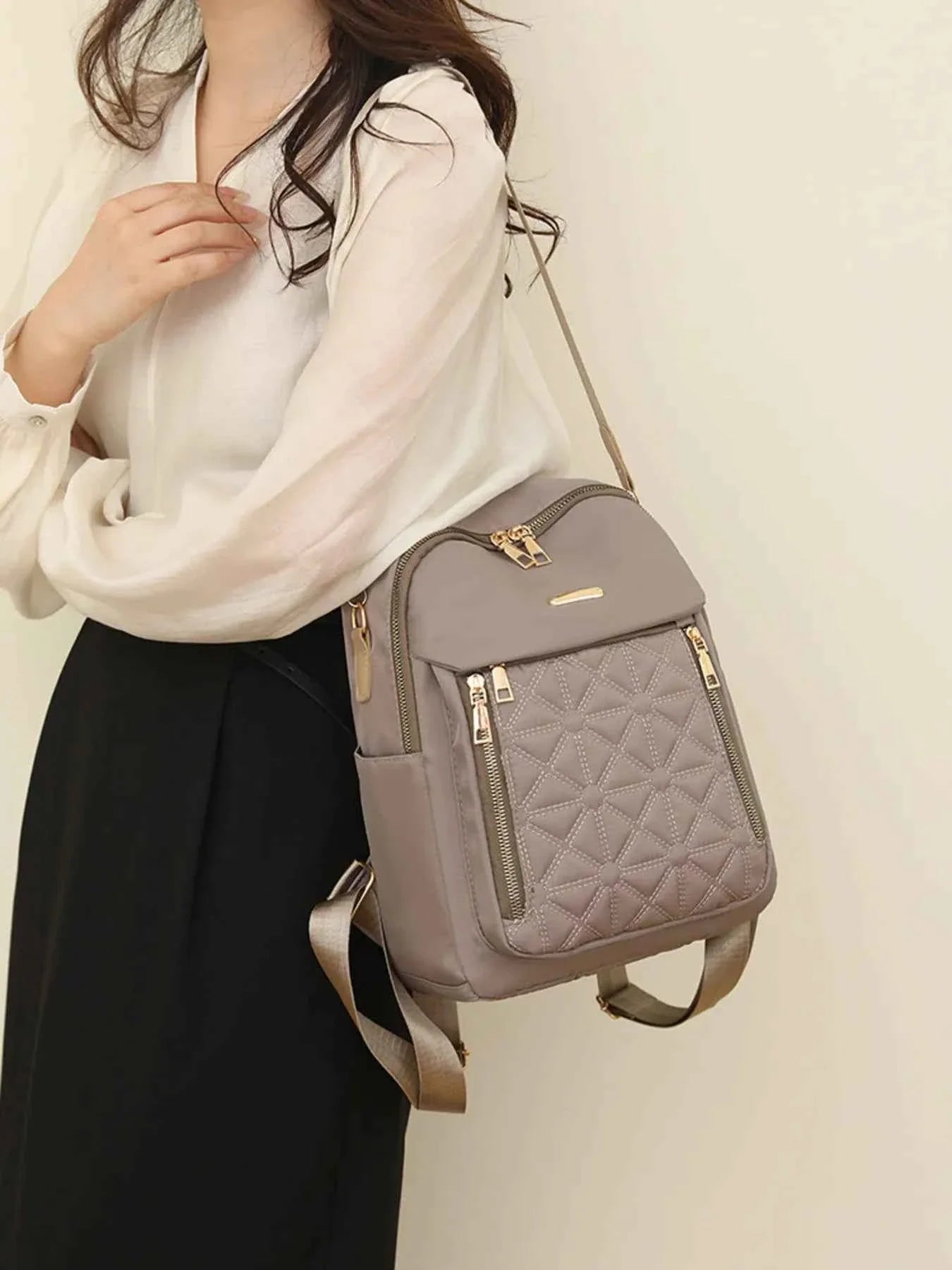 Quilted Oxford Cloth Backpack Bag Khaki One Size e4230390b18746d1ad4f74a666330a35-Max-Origin