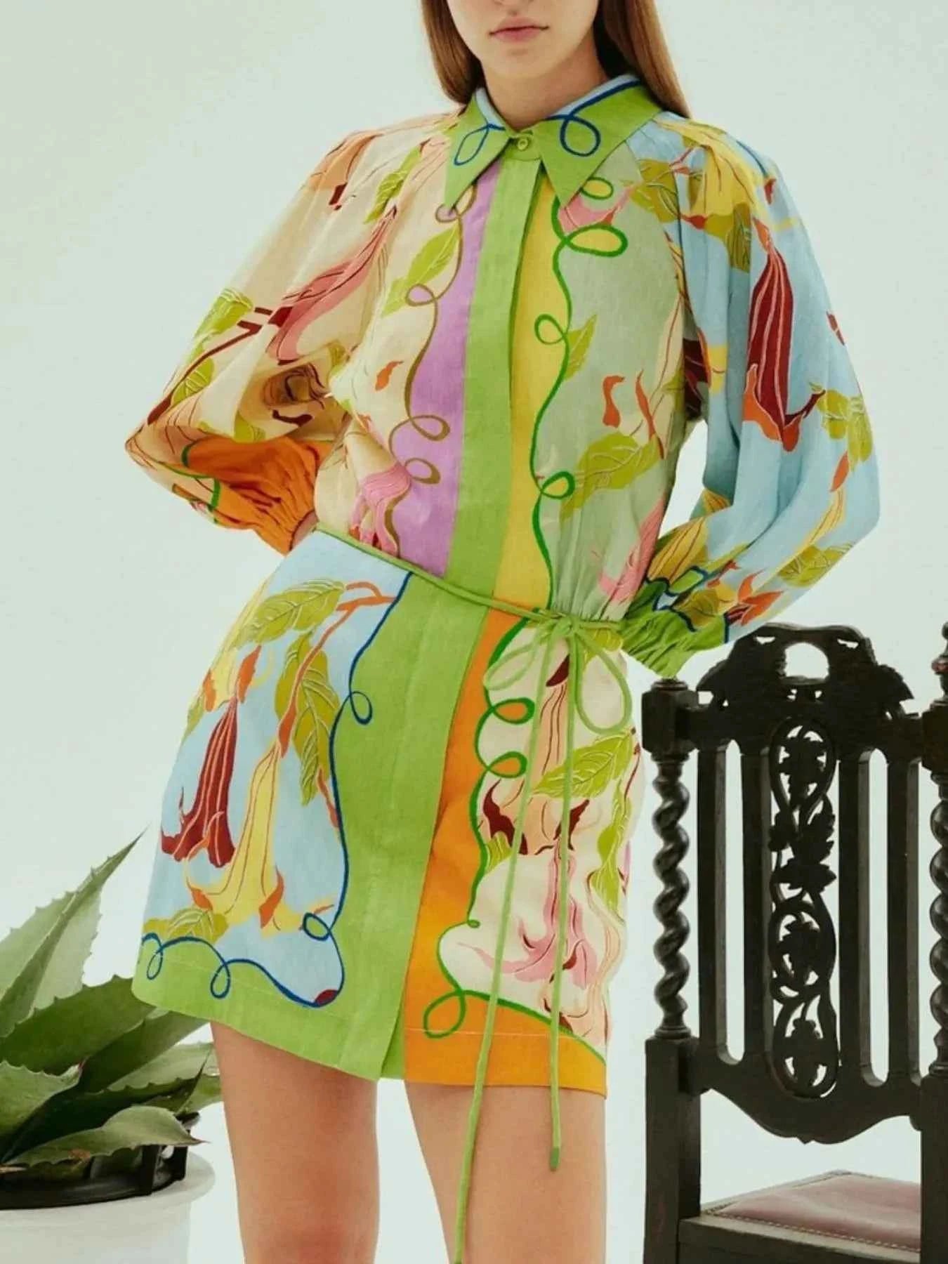 Abstract Print Tie Front Mini Shirt Dress with Pockets e425b051-fac5-4b5d-93ca-05a301e1bcf7-Max-Origin