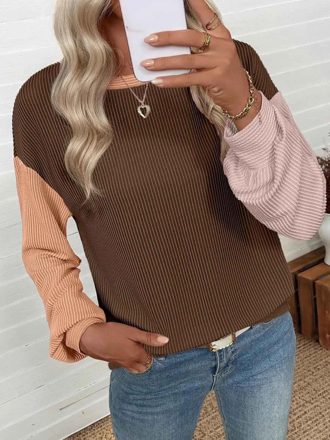 Color Block Ribbed Long Sleeve T-Shirt e43a562a-53df-4364-9298-95cd5c1c42ba-Max-Origin