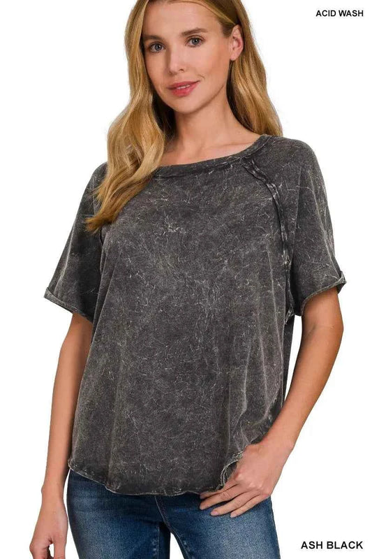 Back Patch Crinkle Washed Raglan Sleeve T-Shirts ASH BLACK e43c67ec451242b5b2e1e1549f08c9e6-Max-Origin