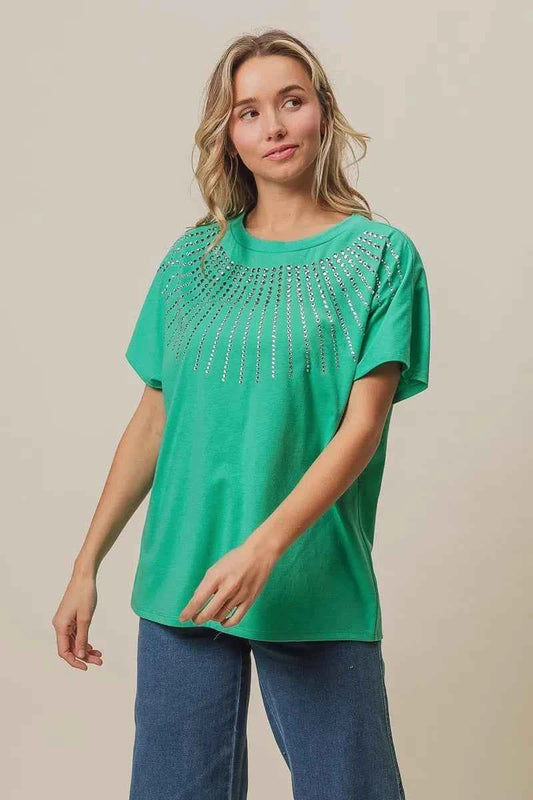 Rhinestone Beaded Short Sleeve Top e4469eb37ea24721a92fecd9e5a794fc-Max-Origin