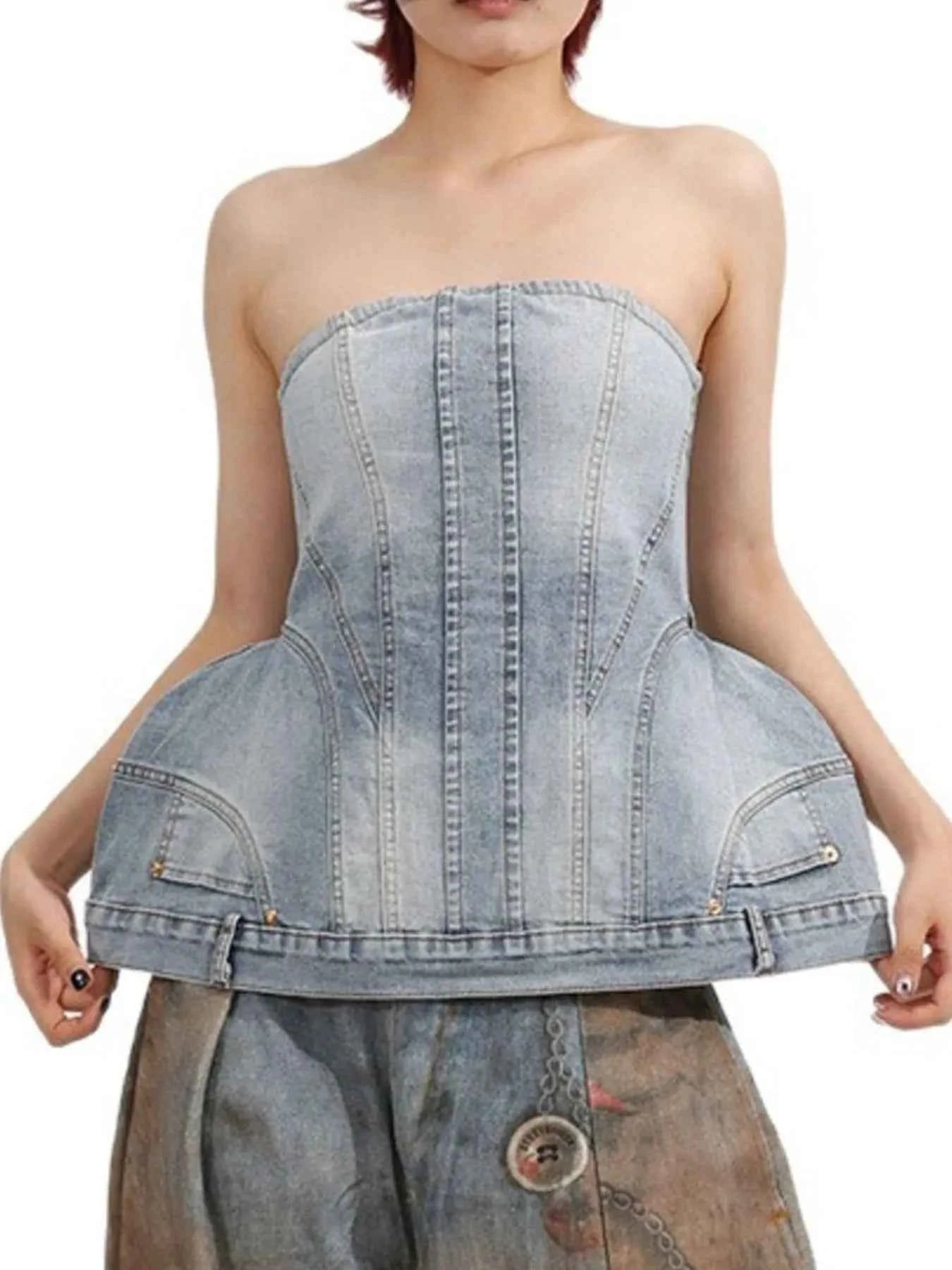 Zip Back Denim Tube Top e44e4ba3-3fbb-4092-9228-cf8defb1db4f-Max-Origin