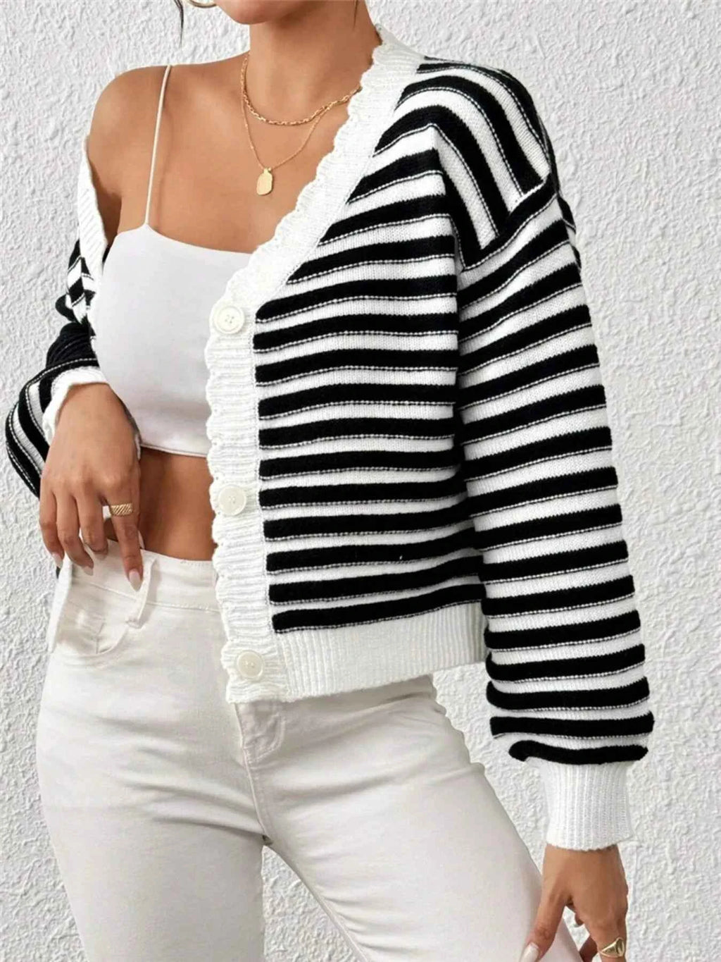 Rainbow Striped Cropped Cardigan with Balloon Sleeves e45ab123b1d648409605978f30a7635f-Max-Origin