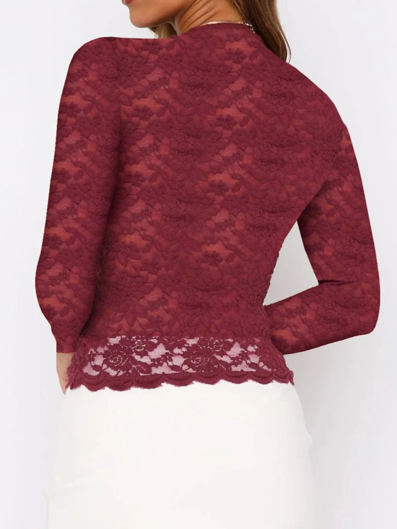 Floral Lace Long Sleeve Deep V-Neck Blouse with Scalloped Hem e45ba0dd-c720-49f6-91c4-53e0e3c1e234-Max-Origin