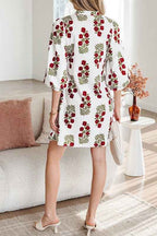 Floral V-Neck 3/4 Puff Sleeve Mini Dress e46a107b-ed40-4903-9d7d-592848c7a580
