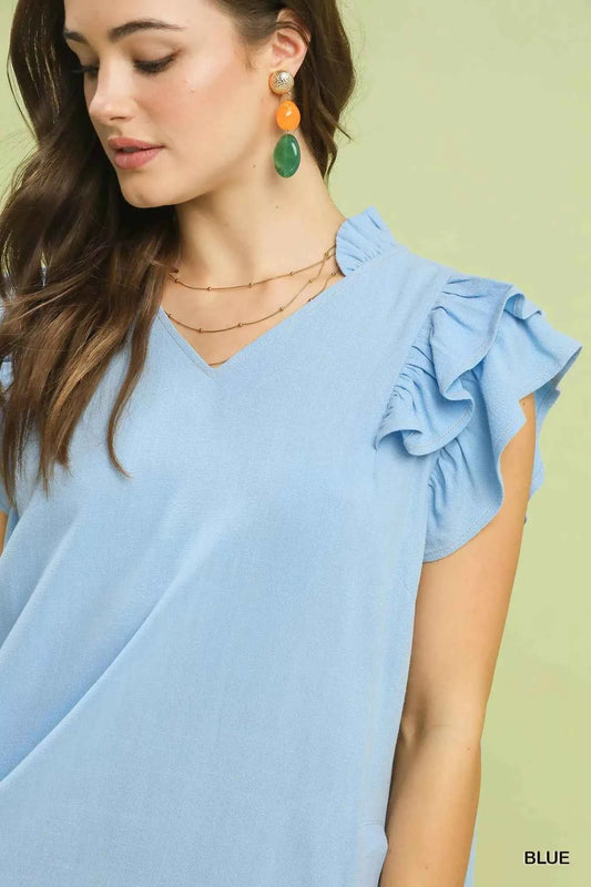 Linen Flutter Sleeve Shift Dress with Pockets e46d94f4-5154-404b-a178-064eacea5515-Max-Origin