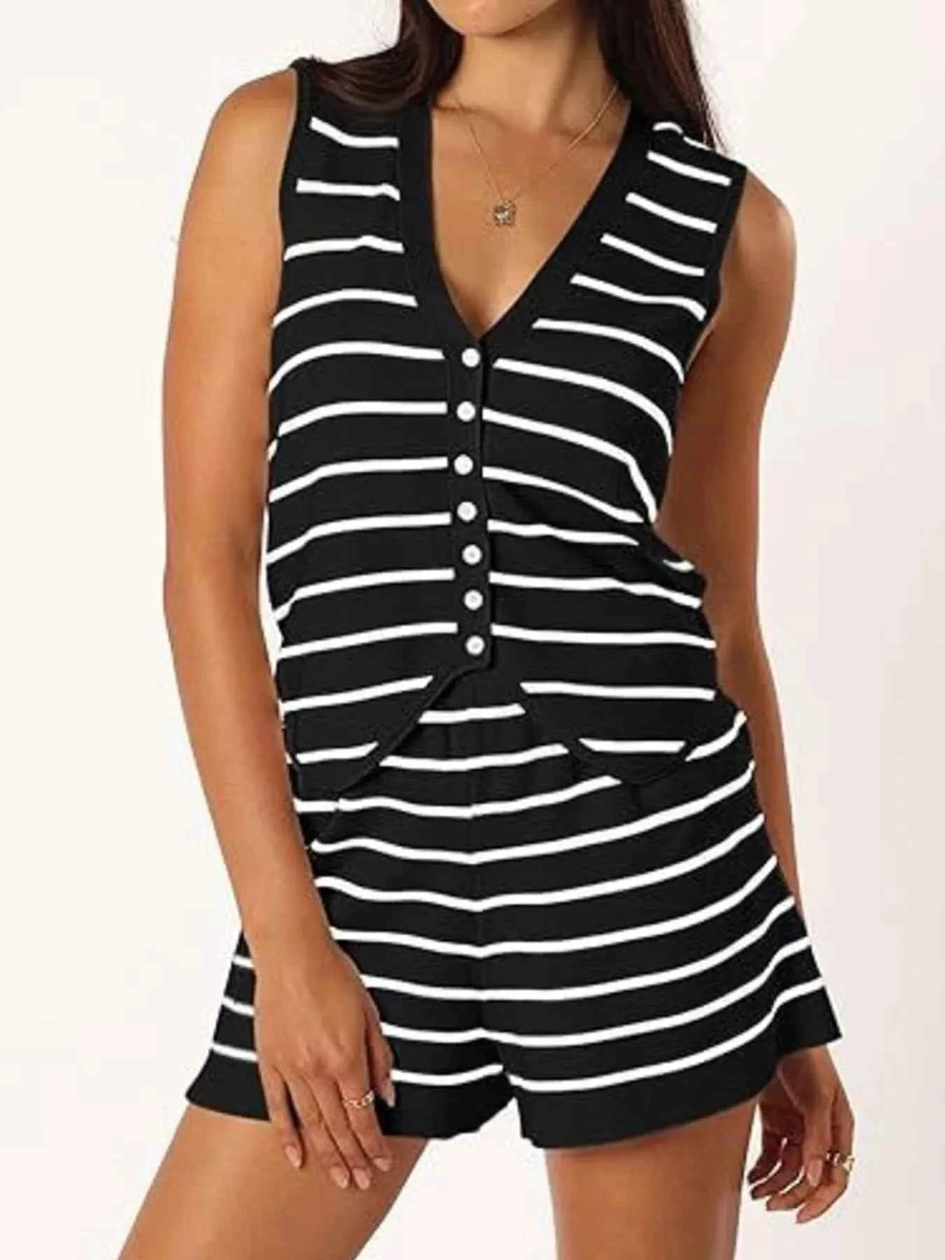 Striped Button-Front Vest and Shorts Set Black e46ec27c732c4784a18ea367656a33ad-Max-Origin