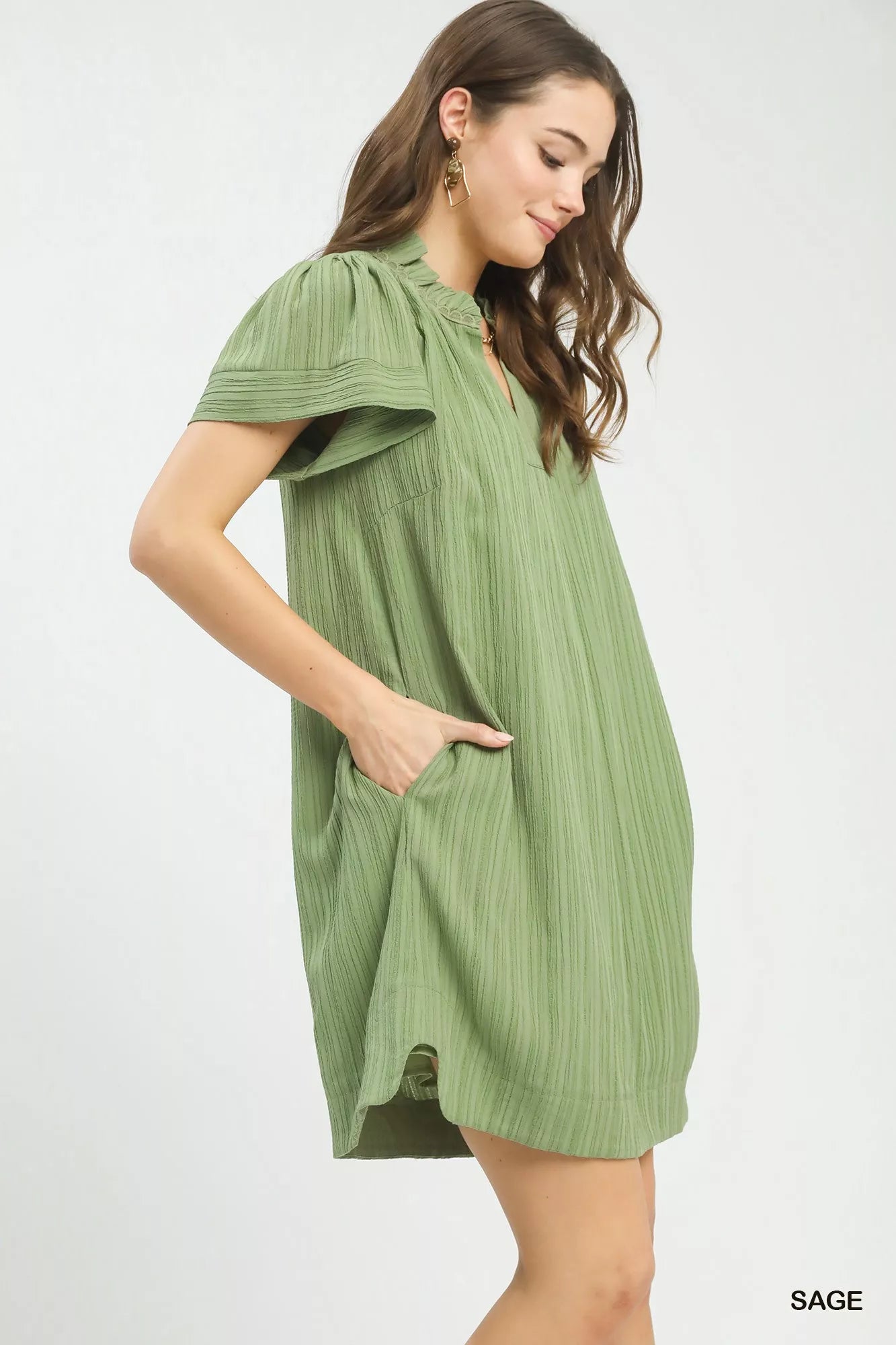 Umgee Flutter Sleeve V-Neck Shift Dress e4798379-d635-422d-8c8a-21f6eec9c6fc-Max-Origin