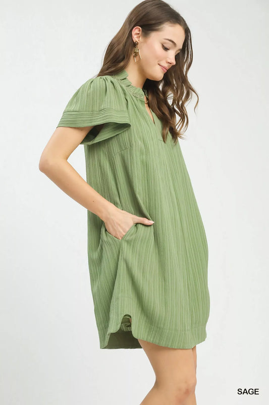 Umgee Flutter Sleeve V-Neck Shift Dress e4798379-d635-422d-8c8a-21f6eec9c6fc-Max-Origin