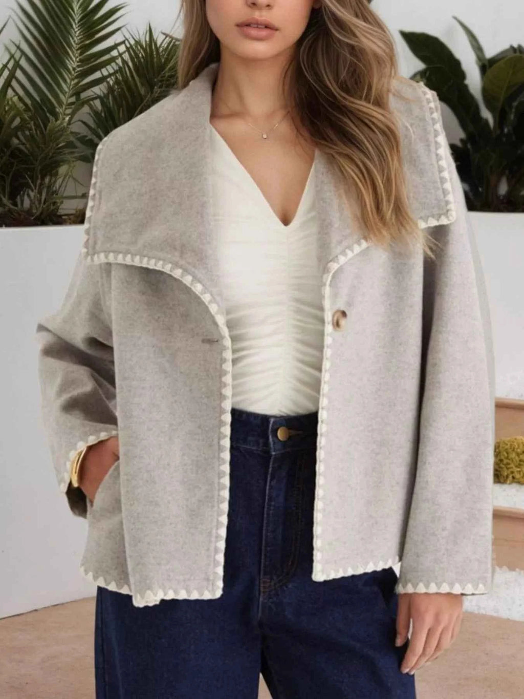 One Button Long Sleeve Outerwear Light Gray e4865ba7-9f5a-4789-a76b-317a2f0b429d-Max-Origin