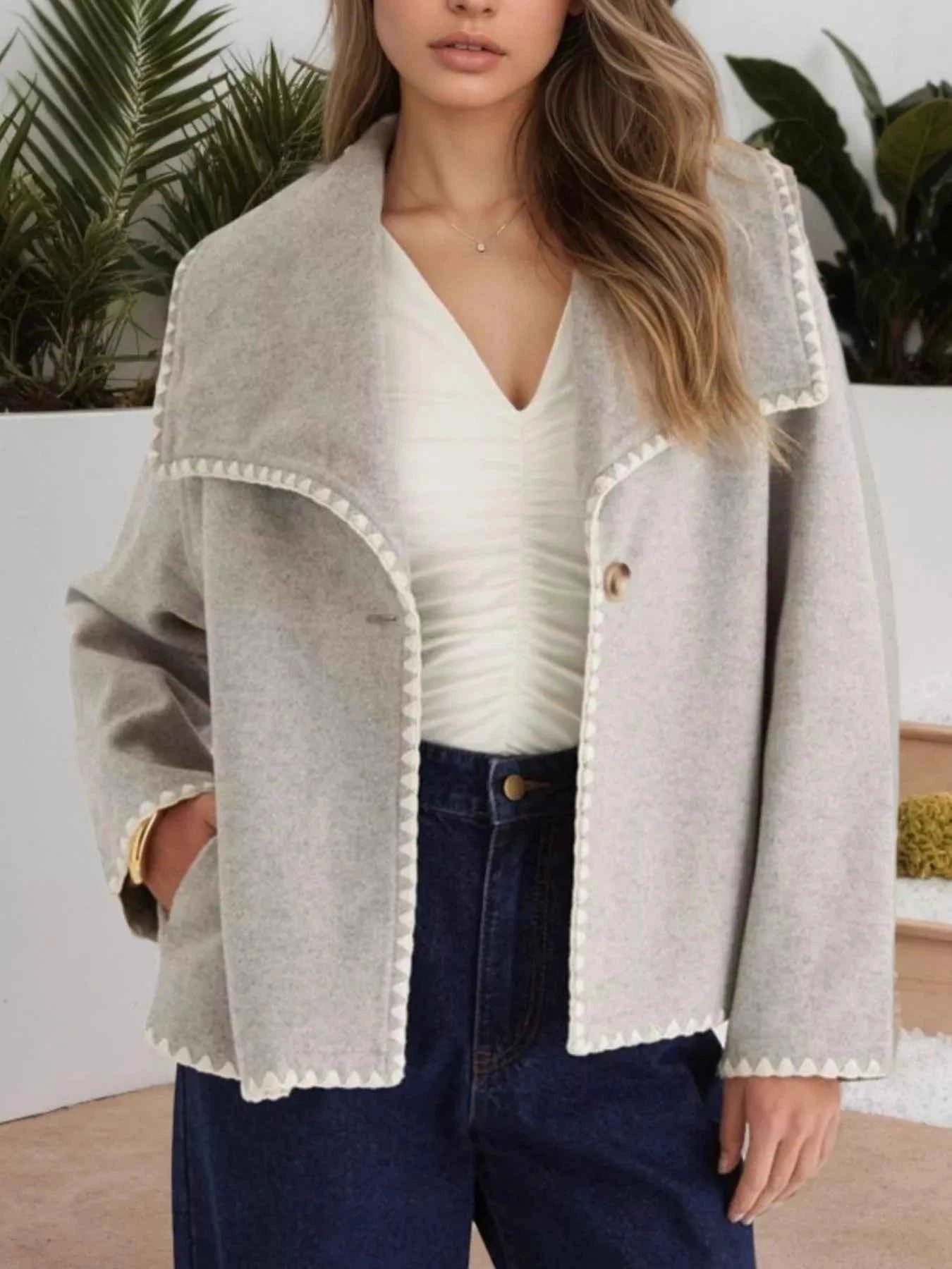 One Button Long Sleeve Outerwear Light Gray e4865ba7-9f5a-4789-a76b-317a2f0b429d-Max-Origin
