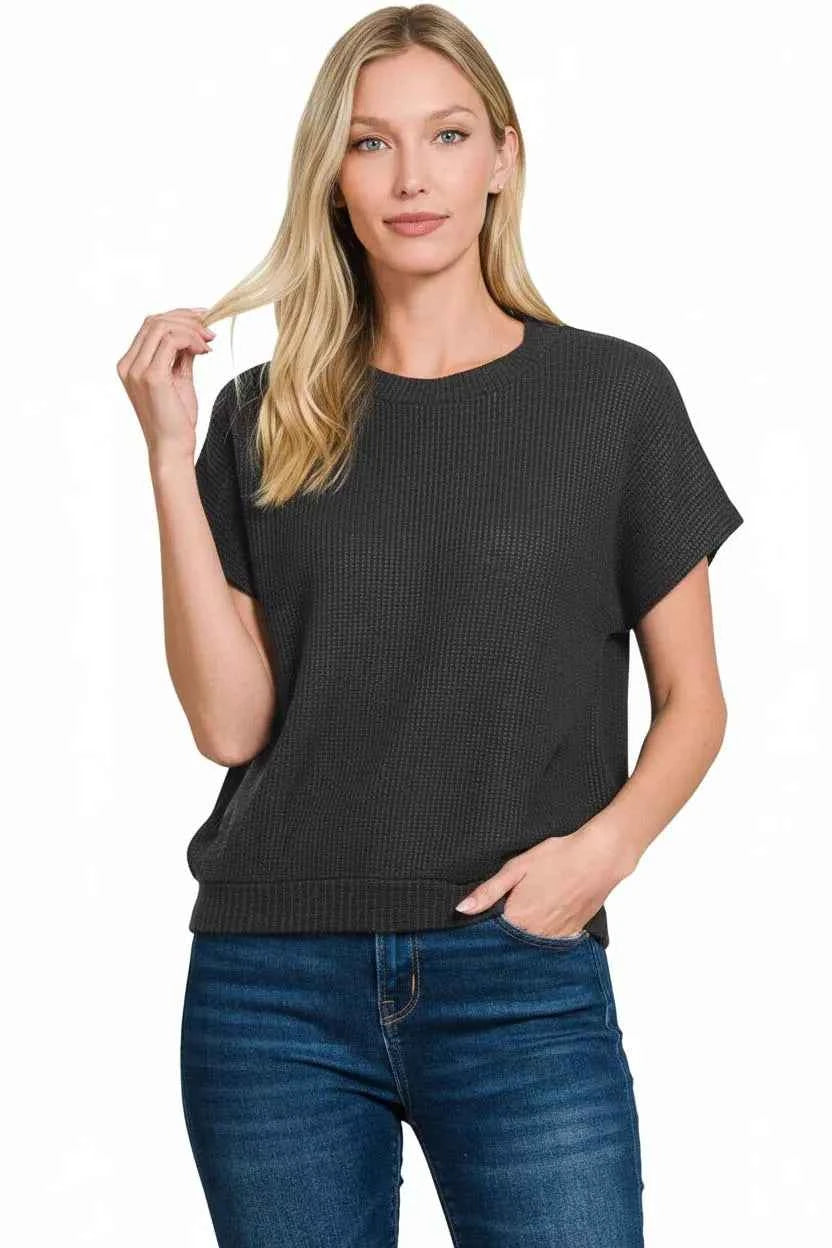 Zenana Round Neck Banded Botton Short Sleeve Sweater e488488a-14fc-4d3f-883f-d3d1fae7b32c-Max-Origin