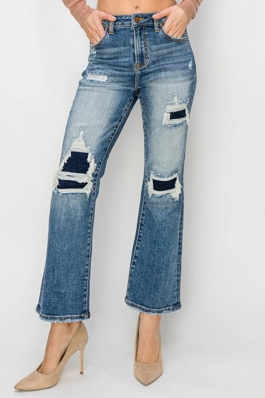 Full Size High Rise Distressed Ankle Flare Jeans e489aae2-22ae-42c6-8f7f-6ee37766f5a2-Max