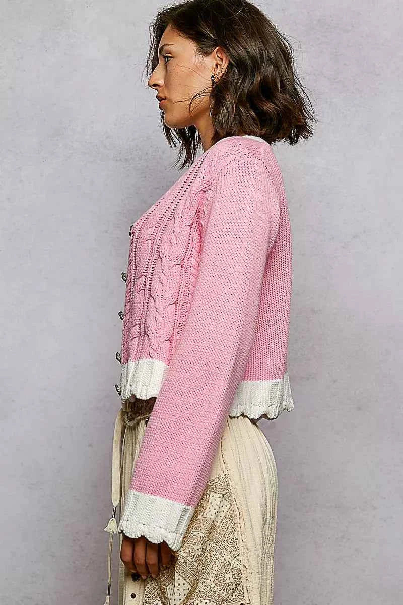 POL Button Down Cable-Knit Cardigan with Contrast Border Accents e48c1d88-a23b-424e-8901-01cf2e0abb01-Max-Origin