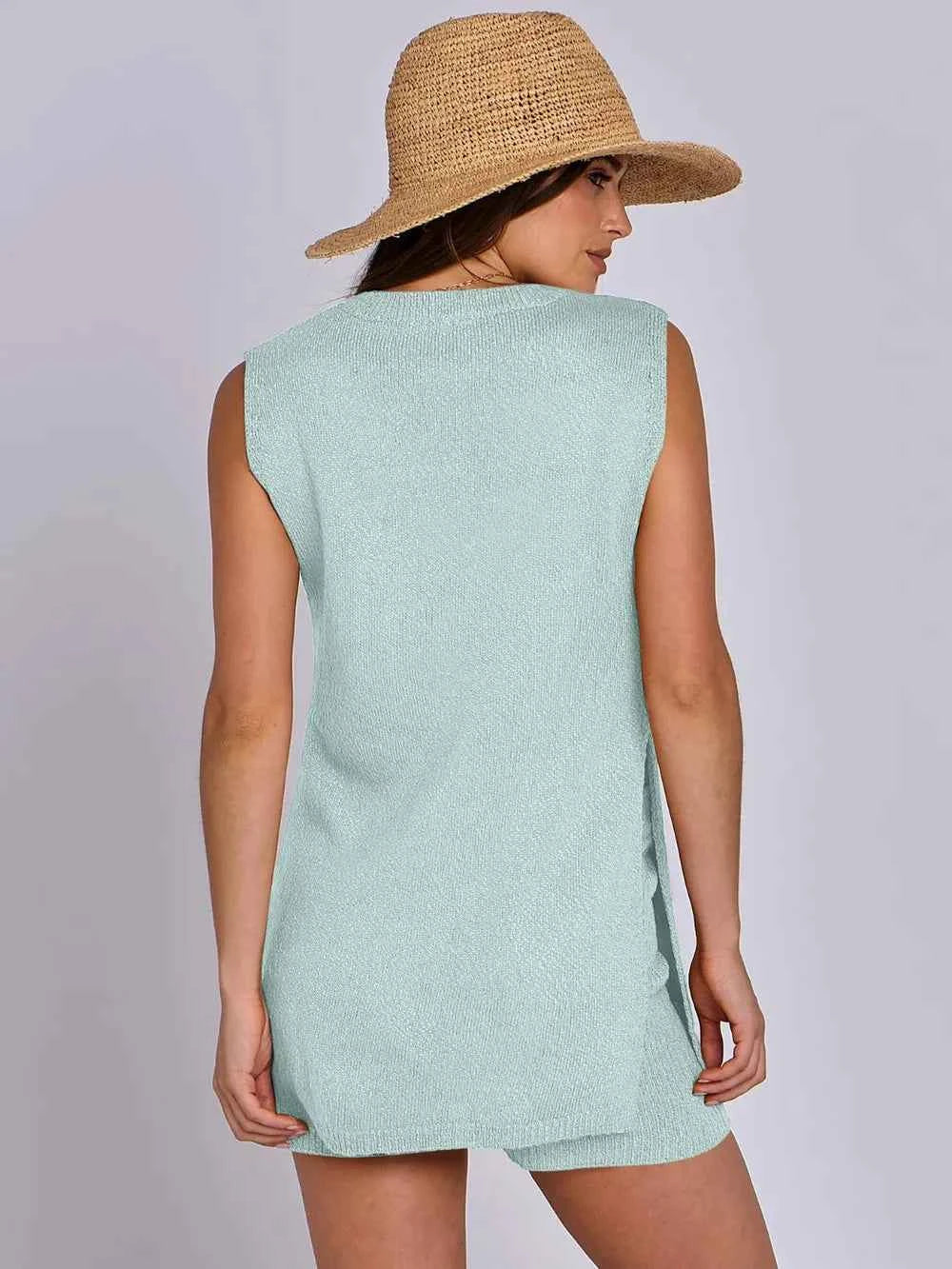 Side Slit Round Neck Tank and Ribbed Shorts Sweater Set e48e5028-0572-49b5-93d9-62a2073ce588-Max