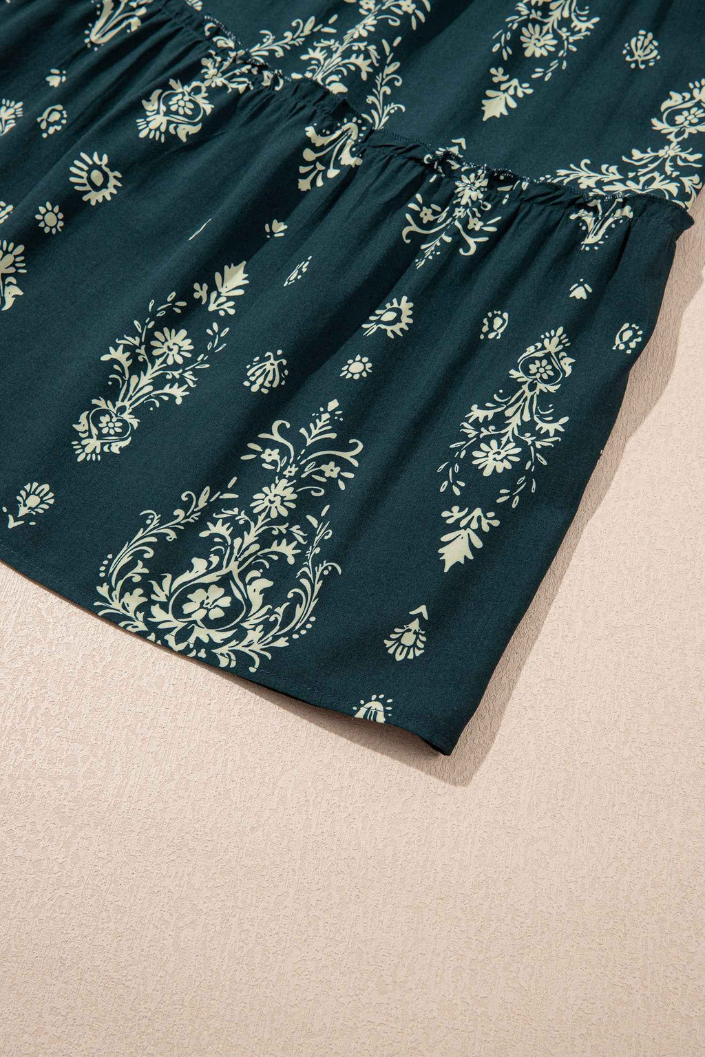 Sky Blue Boho Floral Print Lettuce Trim 3/4 Sleeve Mini Dress e4920bbdec7a5535