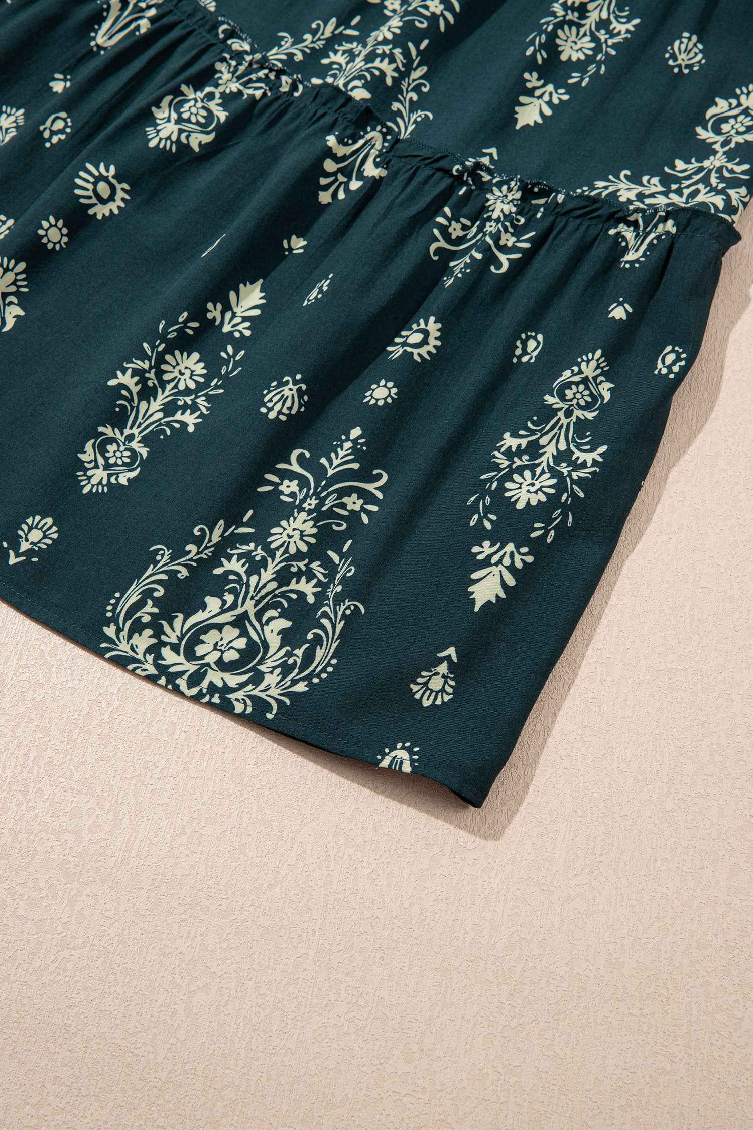 Sky Blue Boho Floral Print Lettuce Trim 3/4 Sleeve Mini Dress e4920bbdec7a5535