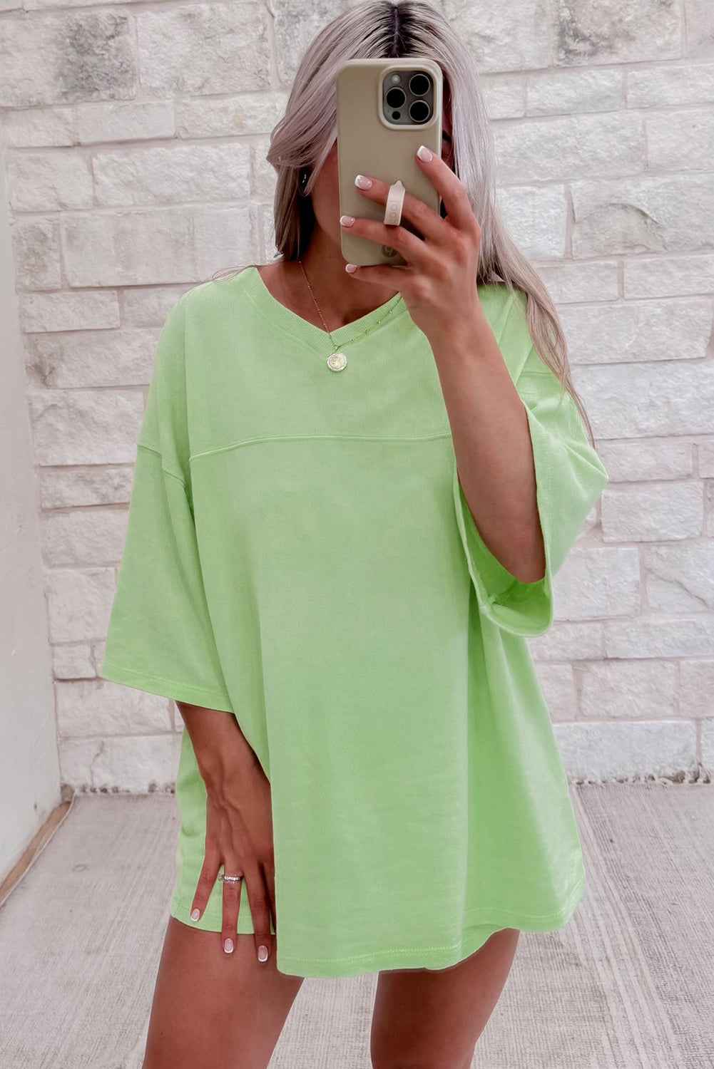 Bonbon Loose V Neck Tee and Drawstring Shorts Set e4940cddc55361b8