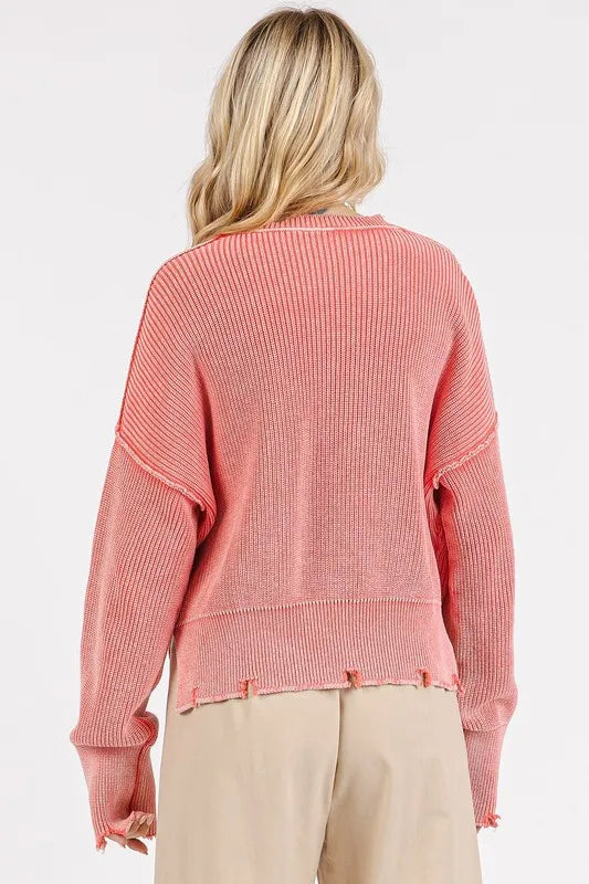 Mittoshop Distressed Hem Round Neck Dropped Shoulder Sweater e49d9763-2d6d-4def-b7d8-b2d5ebb1e442-Max