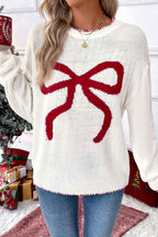 White Sweet Bow Long Sleeve Knit Sweater e49fa3302f78ec06