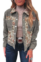 Medium Grey Ribbed Retro Floral Patchwork Jacket e4a5aa3ec47a695e