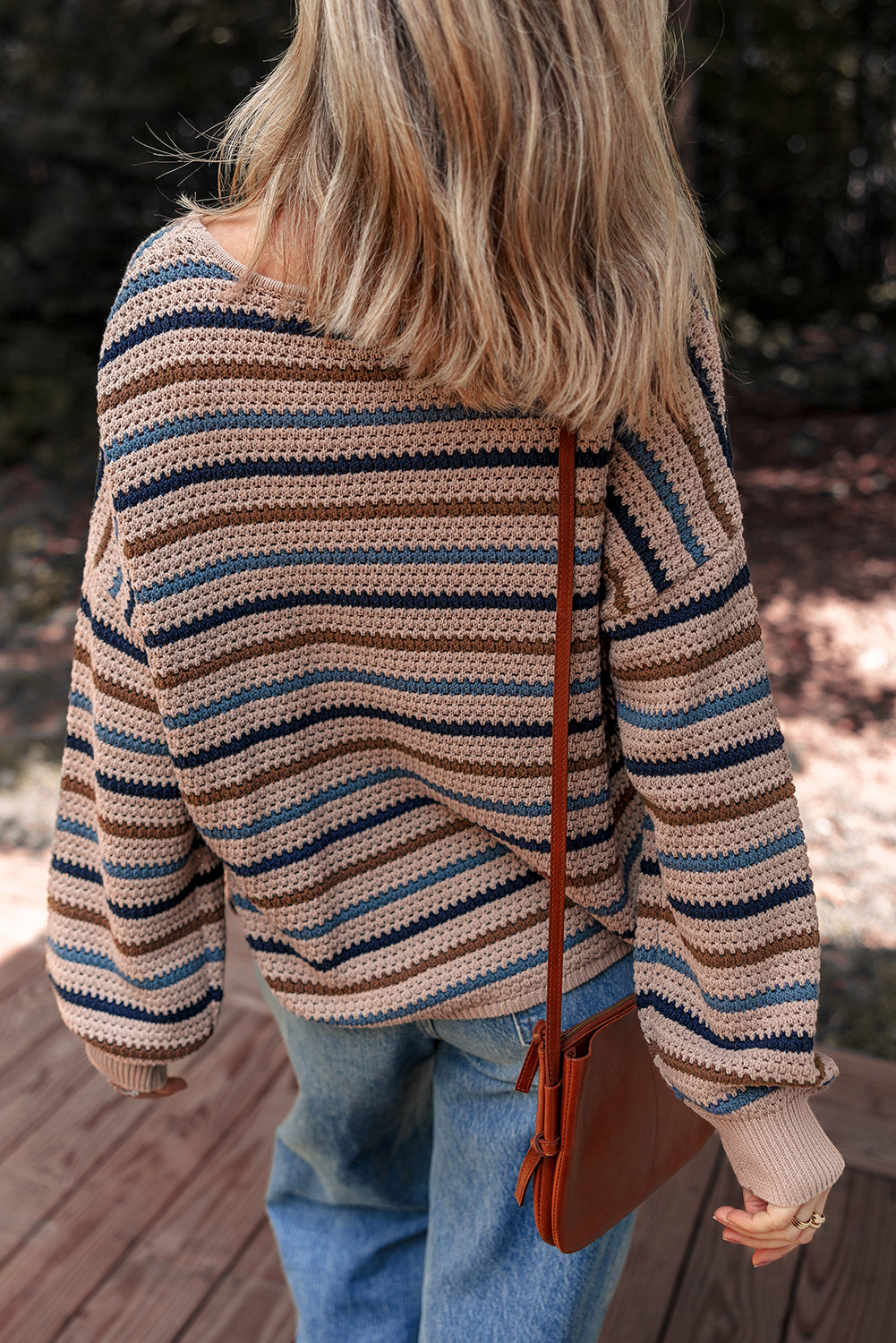 Multicolour Striped Knitted Drop Shoulder Crew Neck Sweater e4a60789ff69e123