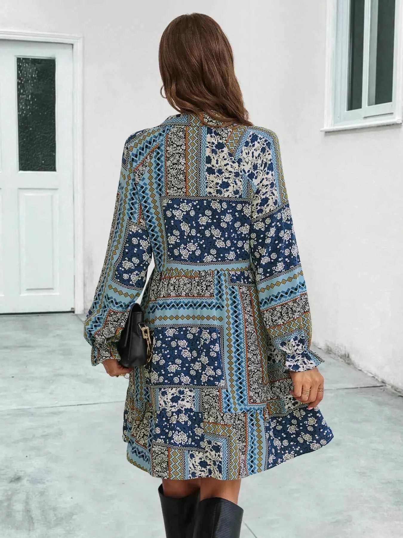 Boho Floral Print Long Sleeve Mini Dress e4a68225-a3c0-4d3d-a5b5-90a579647cae-Max-Origin