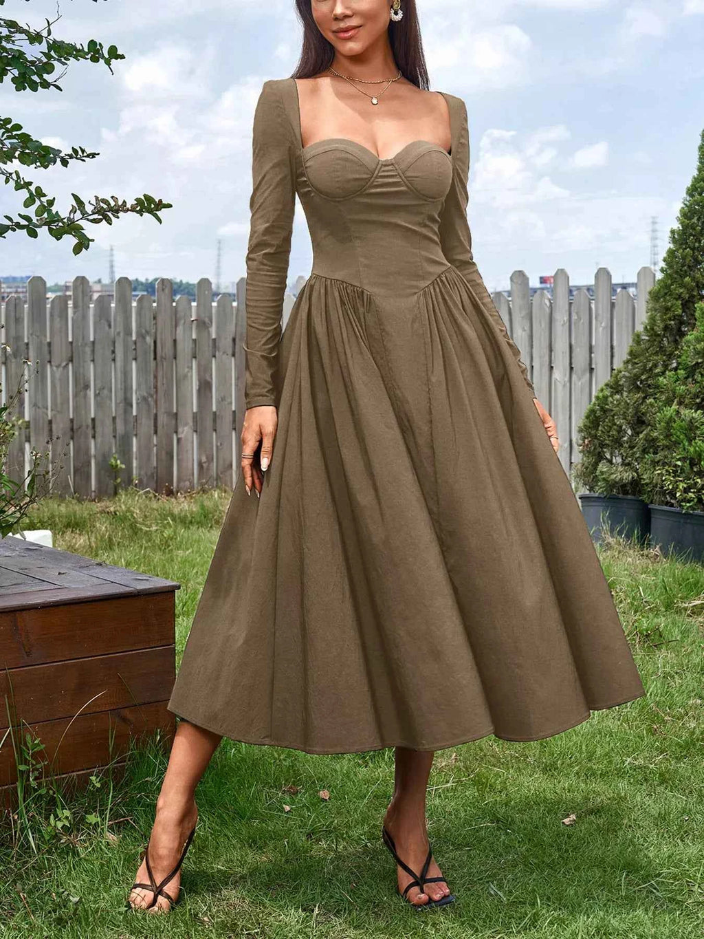 Sweetheart Neckline Long Sleeve A-Line Midi Dress e4a938164c324d6ca1ca5d2c7b8348db-Max-Origin