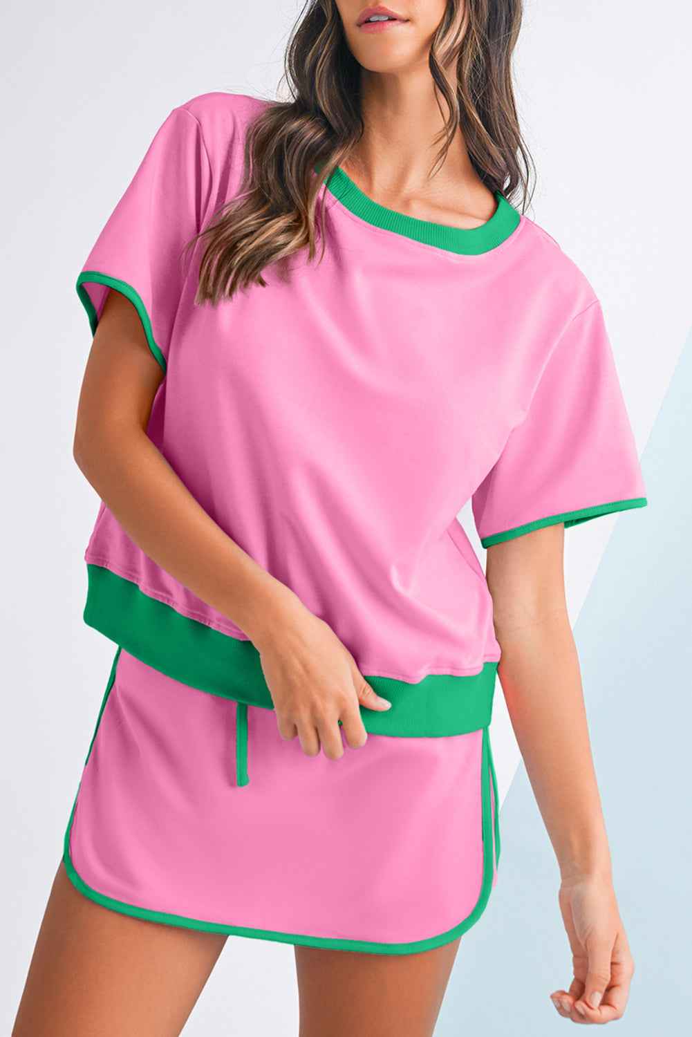 Black Colorblock Edge Drop Shoulder T Shirt and Skort Set e4b76dd81f3f0ff4