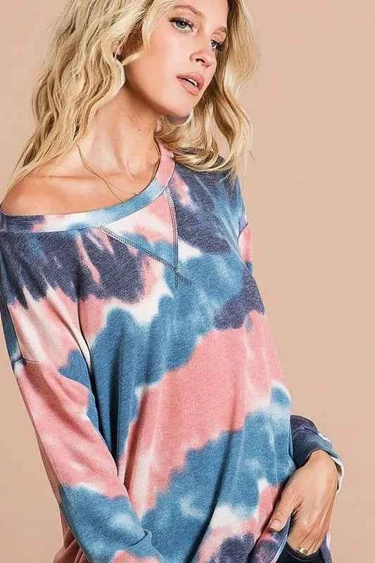 BiBi Tie Dye French Terry Pull Over with Front Stitching Detail e4c1df0eadd949dfb1aece18ec55f53a-Max-Origin
