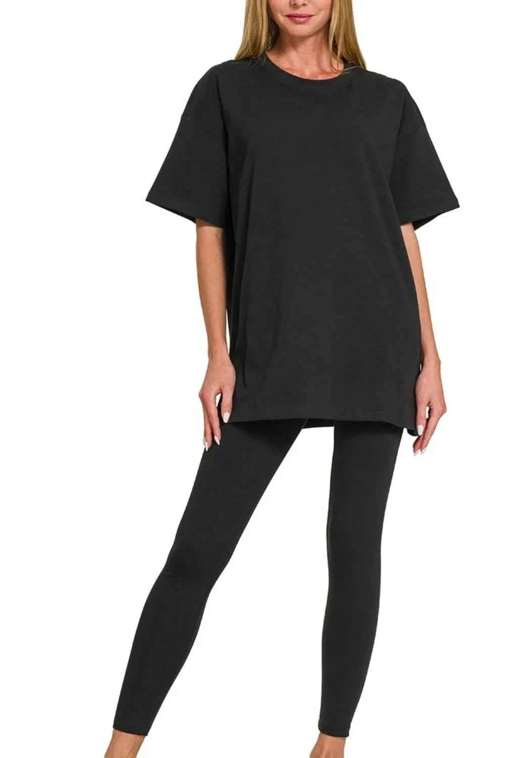 Zenana Cotton Round Neck Top & Legging Set BLACK e4c78db1-d35c-442e-8a70-7df66ca62ae6-Max-Origin