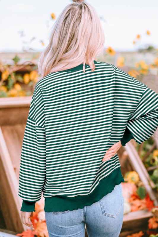Stripe Drop Shoulder Long Sleeve Top e4c8f49a-80db-4728-9826-9df8bc73940e