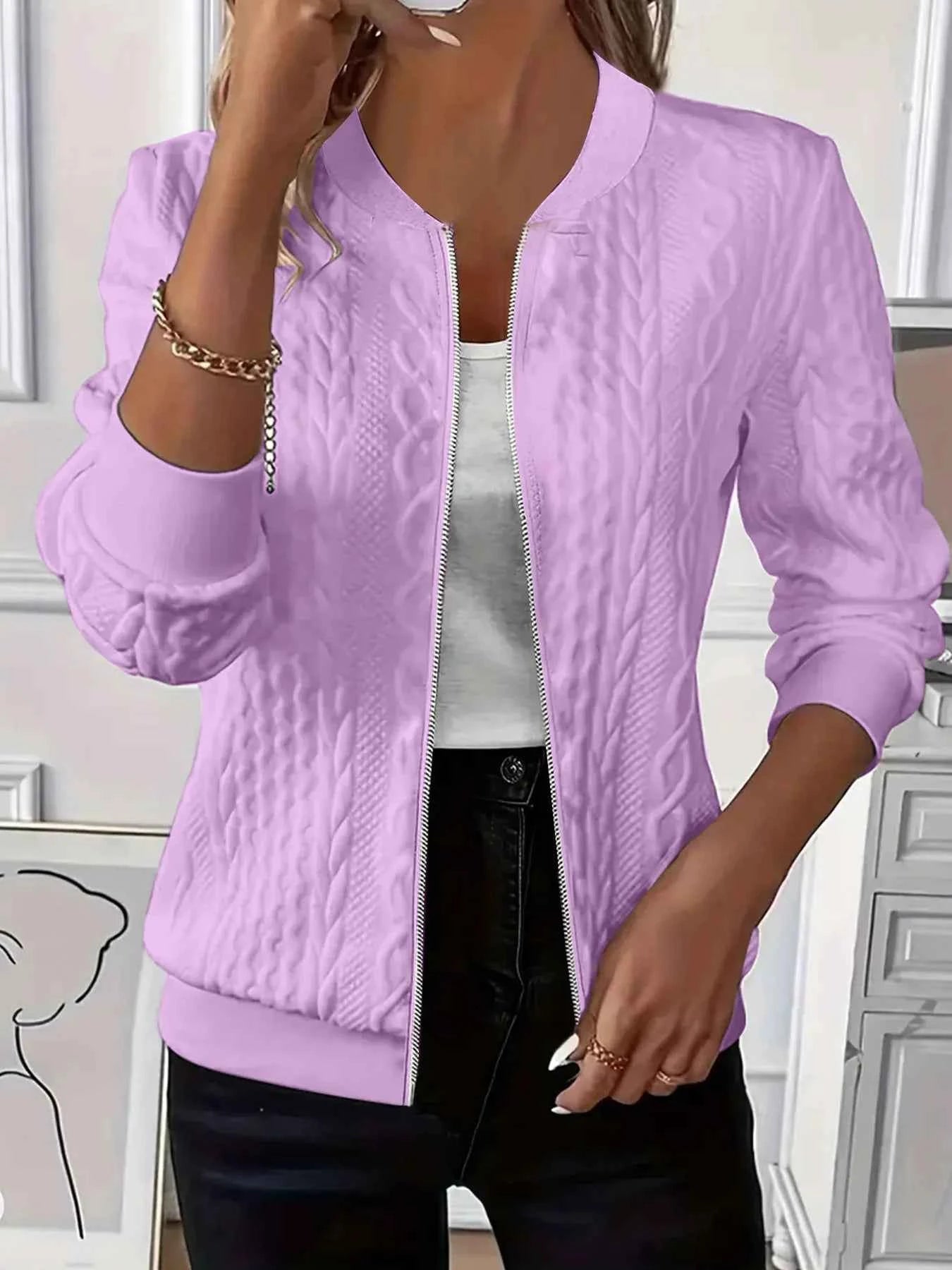 Texture Zip Up Long Sleeve Jacket Purple e4c95a94cde940bbb5171a49c7c46c51-Max-Origin