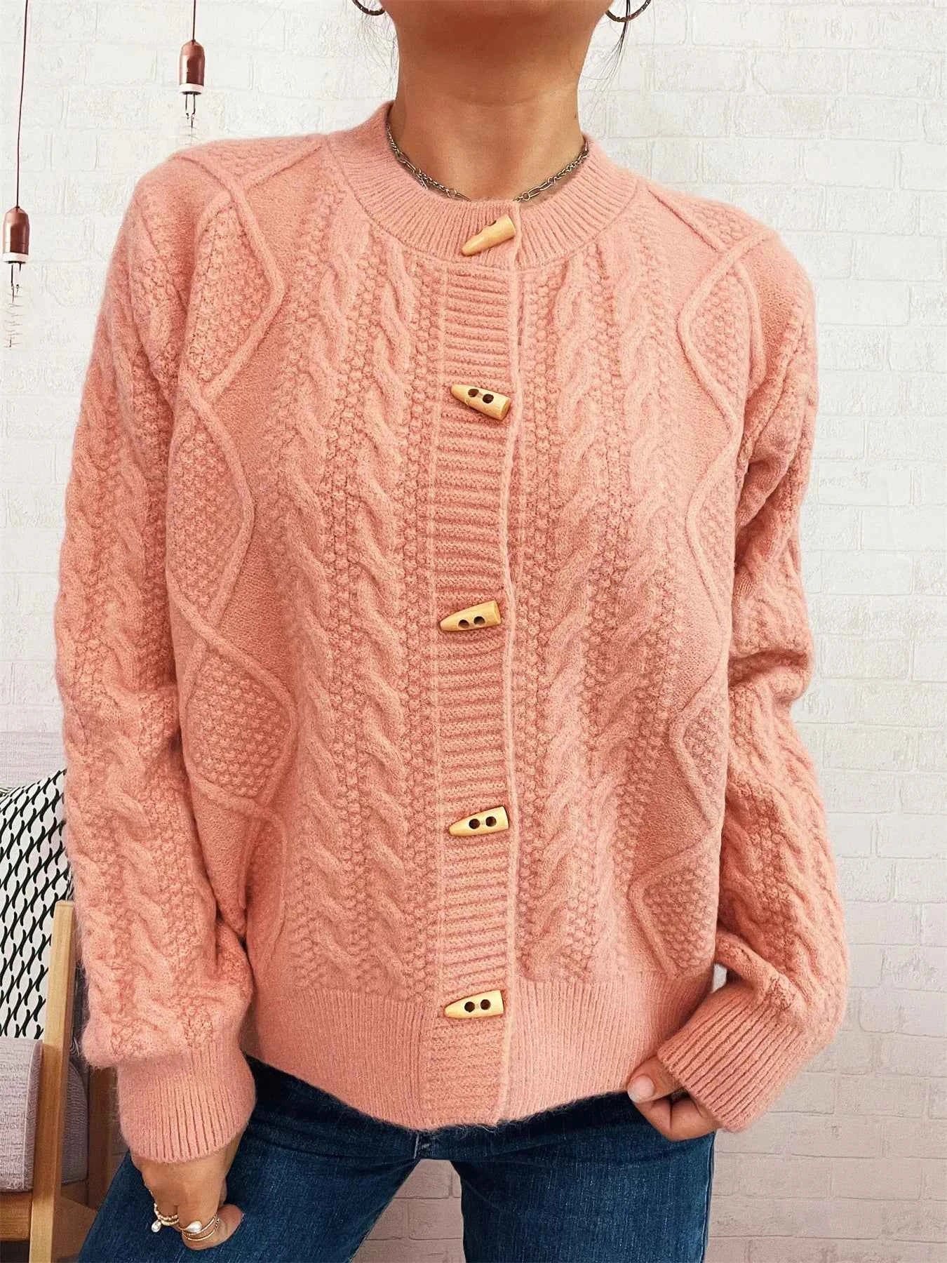 Cable Knit Button-Up Cardigan