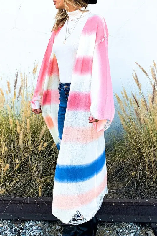 And The Why Multi Gradation Dye Maxi Cardigan Sweater