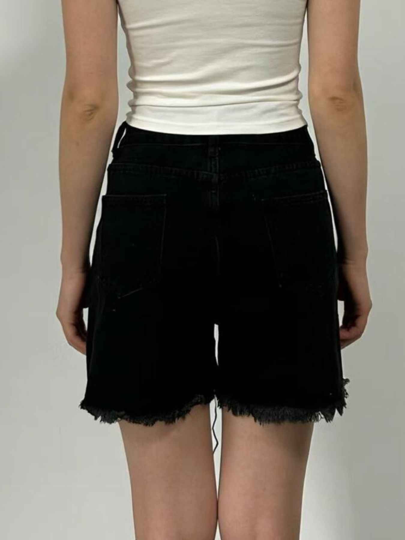 Rhinestone Chain Raw Hem Denim Shorts e4e334a0-444f-44d2-8e1a-b30f716bc5ab-Max