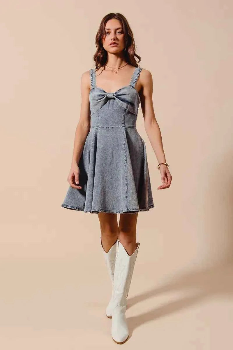 Mineral Washed Bow Ribbon Denim Flare Dress e4e35d4c3ccb4c3d8af385323ae2d957-Max-Origin