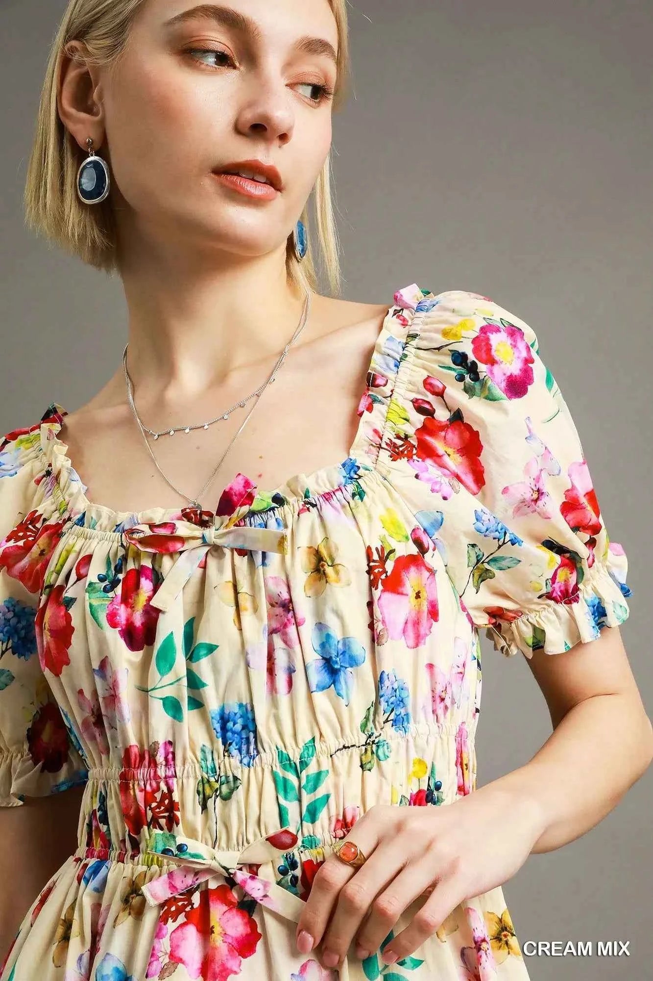 Umgee Floral Print Puff Sleeve Mini Dress e4e695bc-a742-4061-b0e9-6c4801c75326-Max-Origin