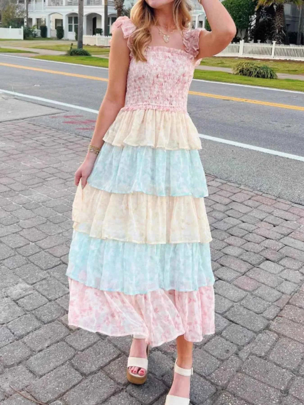 Smocked Ruffle Layered Floral Midi Dress e4ee1818-ecc7-4b6e-974a-f9e1742b9fdf-Max-Origin