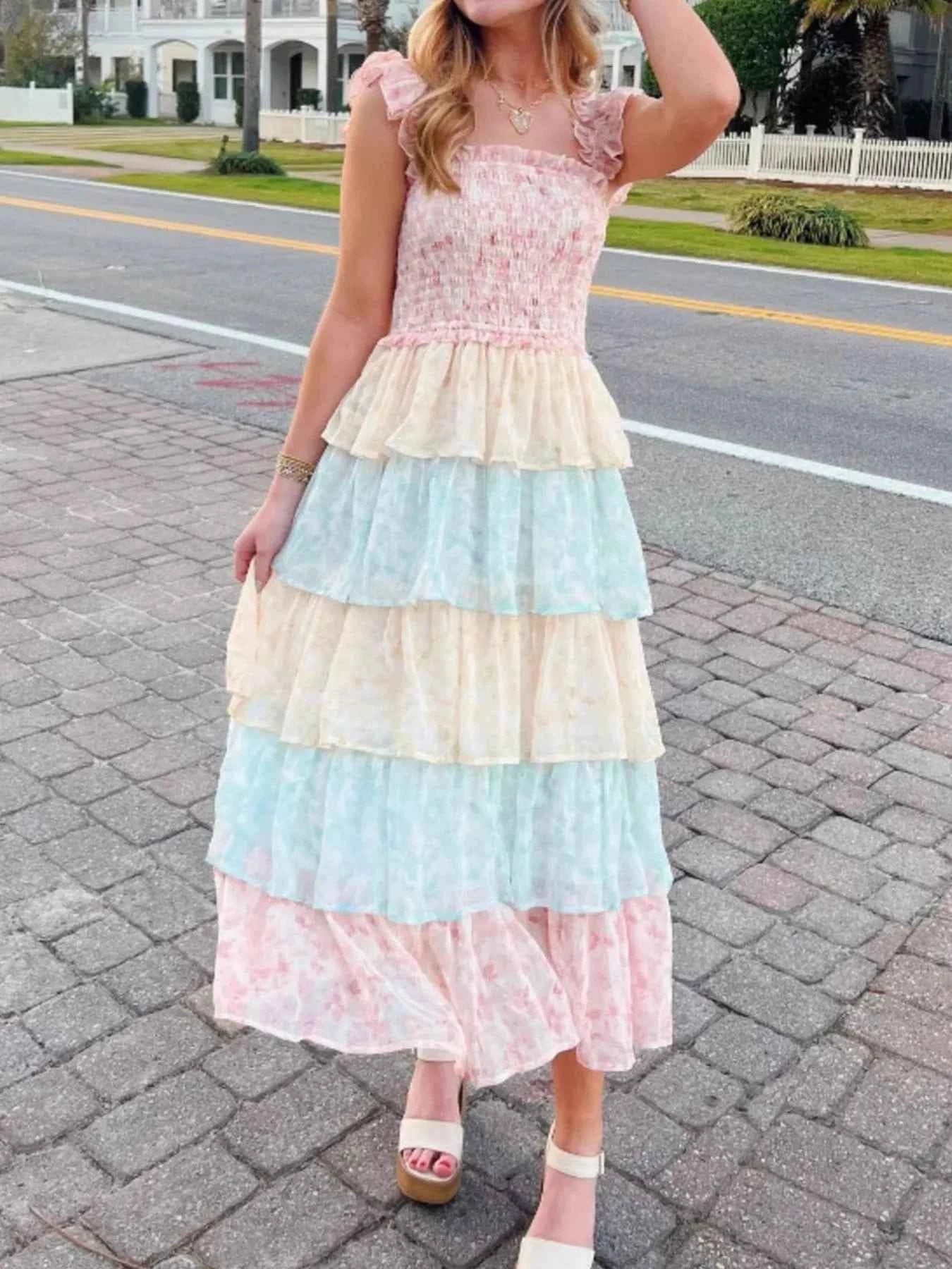 Smocked Ruffle Layered Floral Midi Dress e4ee1818-ecc7-4b6e-974a-f9e1742b9fdf-Max-Origin