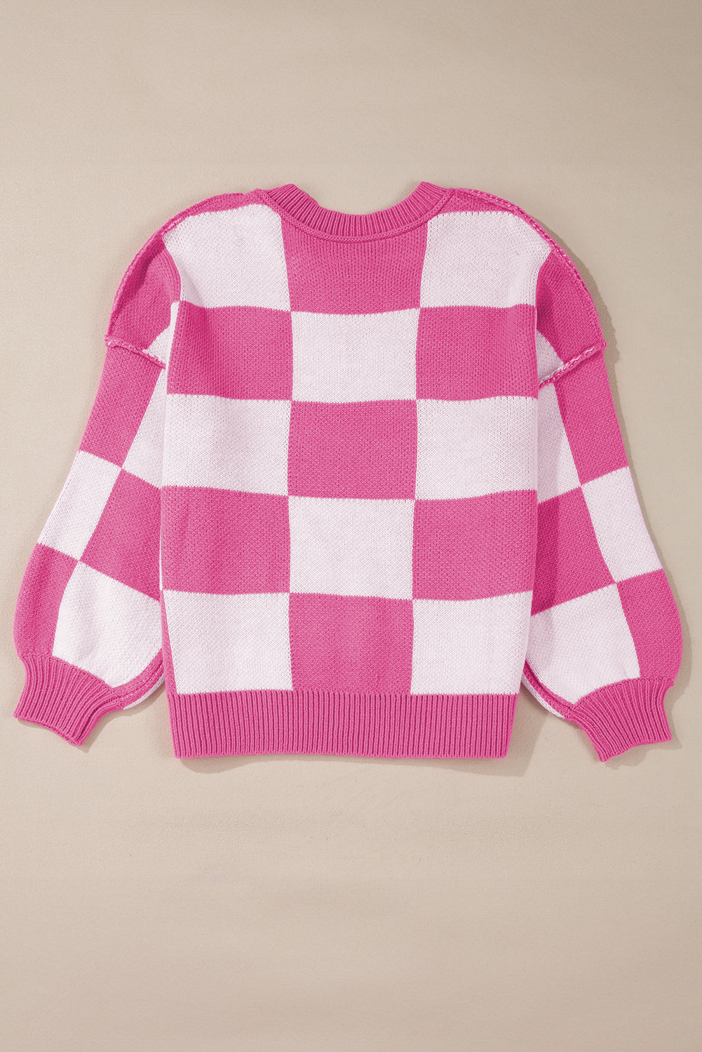 Orange & White Plaid Exposed Seam Bishop Sleeve Sweater e4f213fed4f20686