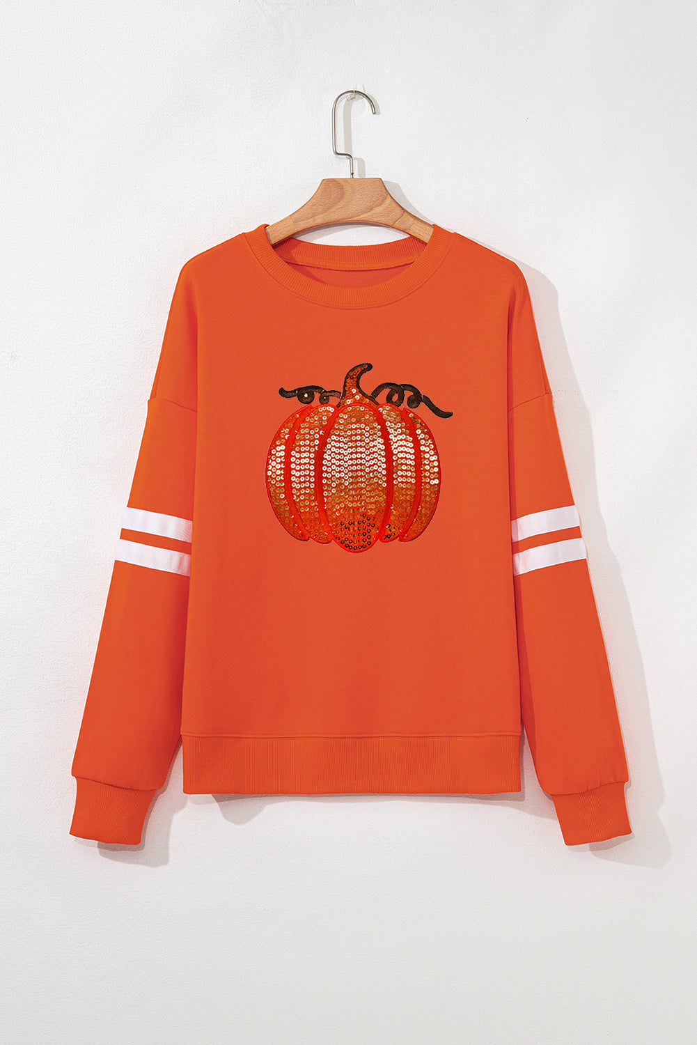 Orange Sequin Pumpkin Patched Oversize Varsity Sweatshirt e4f2afb0b9142d81