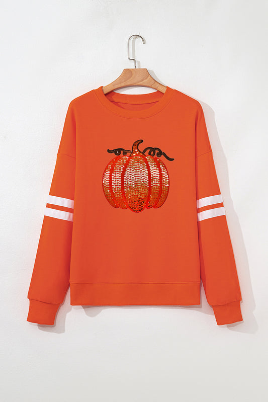 Orange Sequin Pumpkin Patched Oversize Varsity Sweatshirt e4f2afb0b9142d81