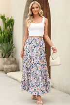 Sky Blue Bohemian Floral Print Tiered Maxi Skirt with Split e4f2da96d56d6b25