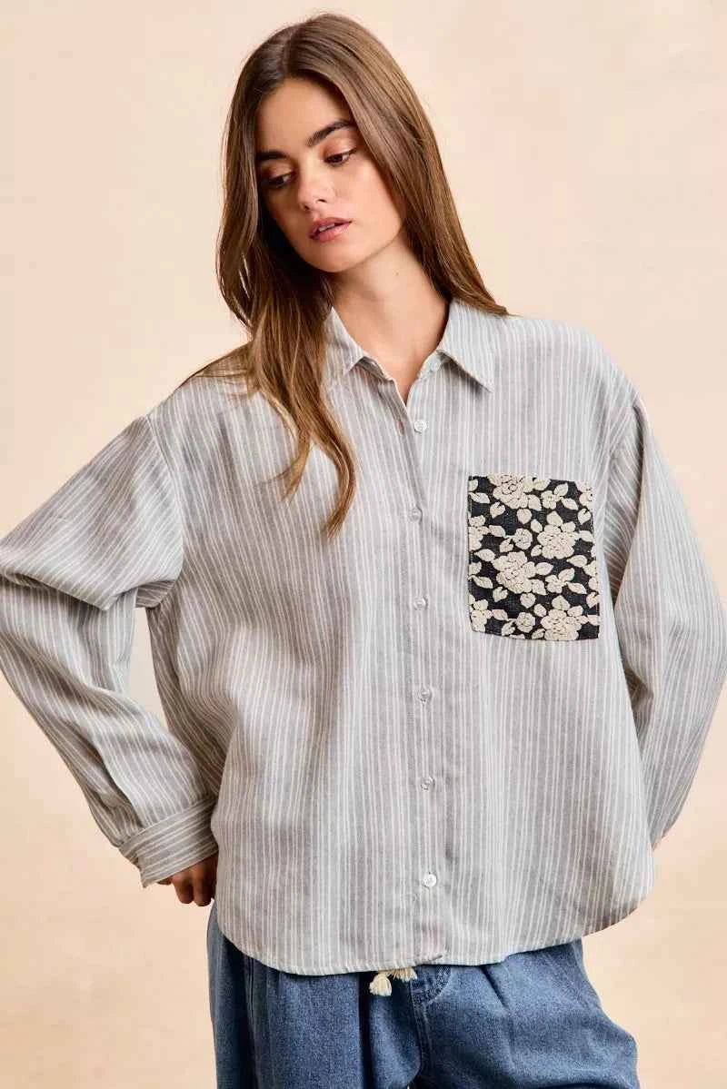 BiBi Flower Jacquard Knit Patch Pocket Stripe Shirt e4f7068e7ffd4282bd6aace83b50e6f1-Max-Origin