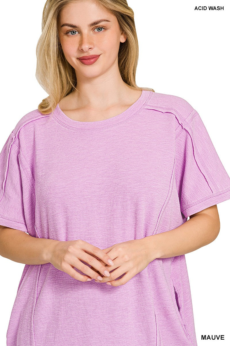 Zenana Washed Slub Short Sleeve Dress With Pockets e500ac5f67854895824a9e7e950b949a-Max