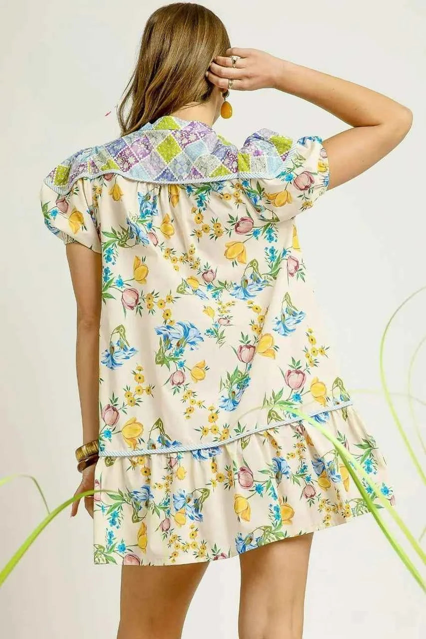 Umgee Floral Print Tie Neck Puff Sleeve Dress e506bcaa-b9fa-45ec-b02b-473752501fbd-Max-Origin