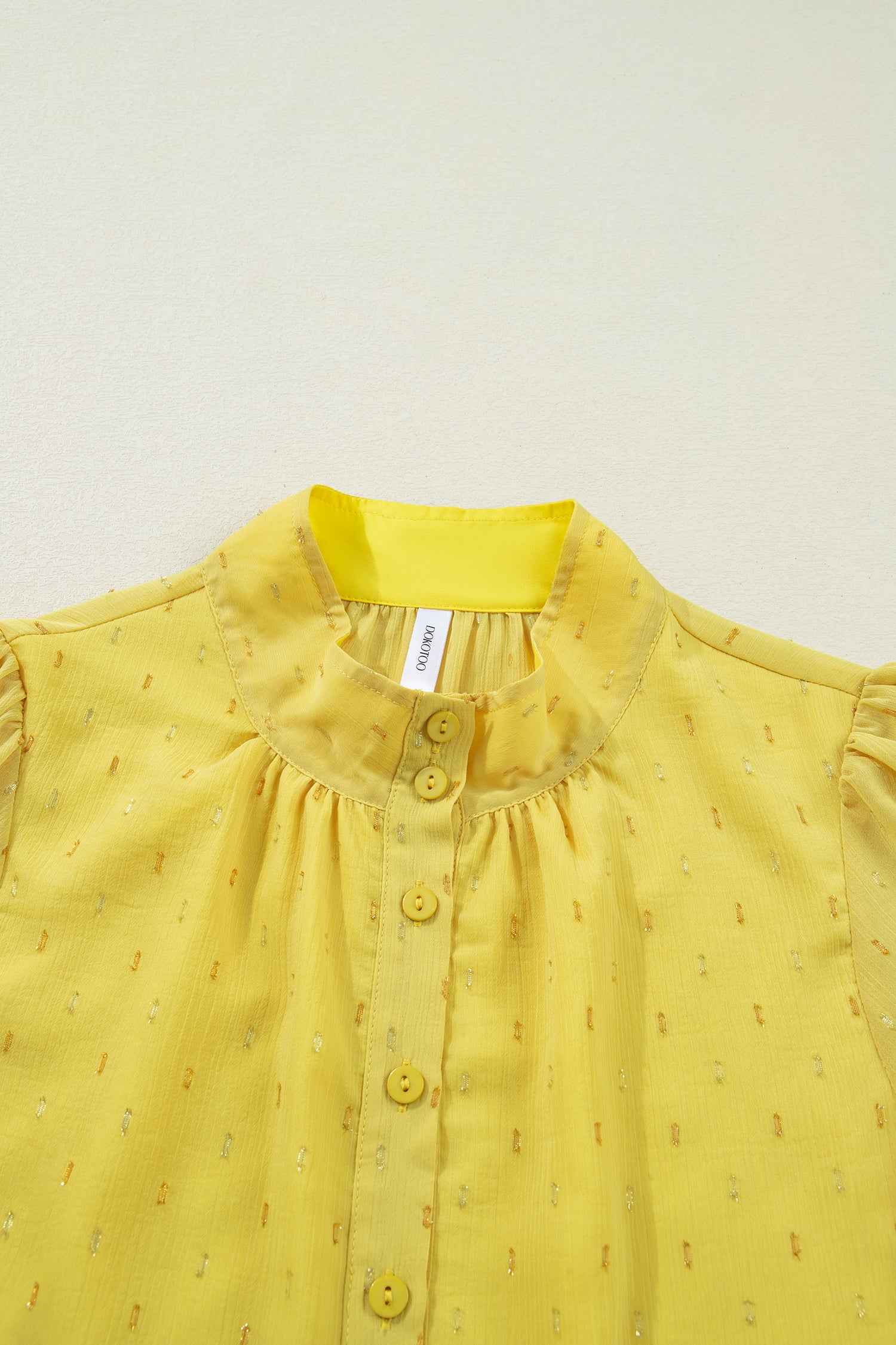 Yellow Cream Metallic Jacquard Short Sleeve Shirt e506e9648613fbf5