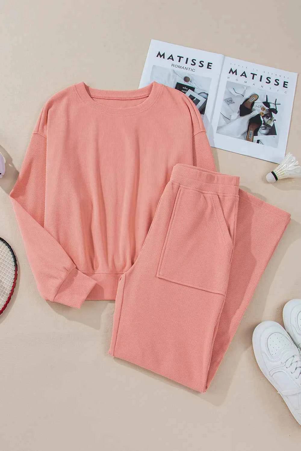 Round Neck Long Sleeve Top and Pants Set e50739a9638c4dd786712490055c9654-Max