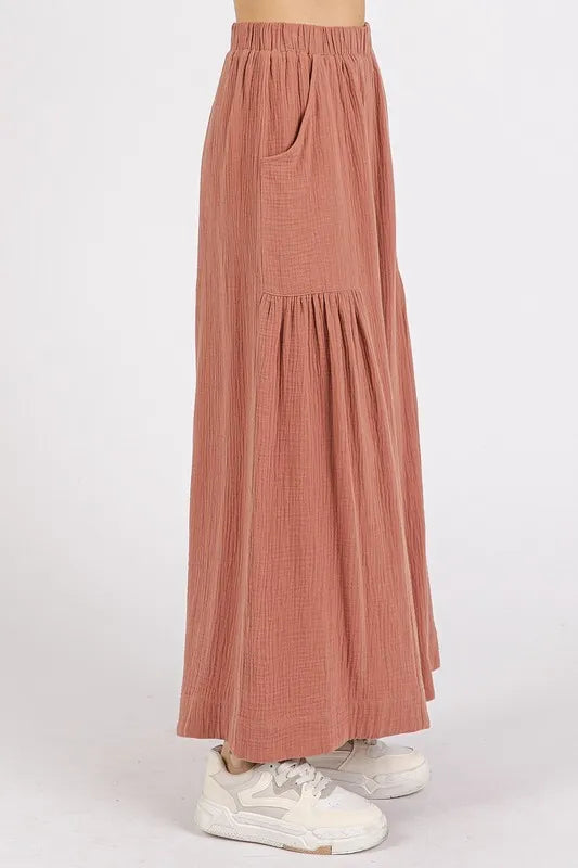 Mittoshop Gauze Elastic Waist Pleated Wide Leg Pants e517ebeb-f84a-4563-a67d-b3dd0c50c425-Max